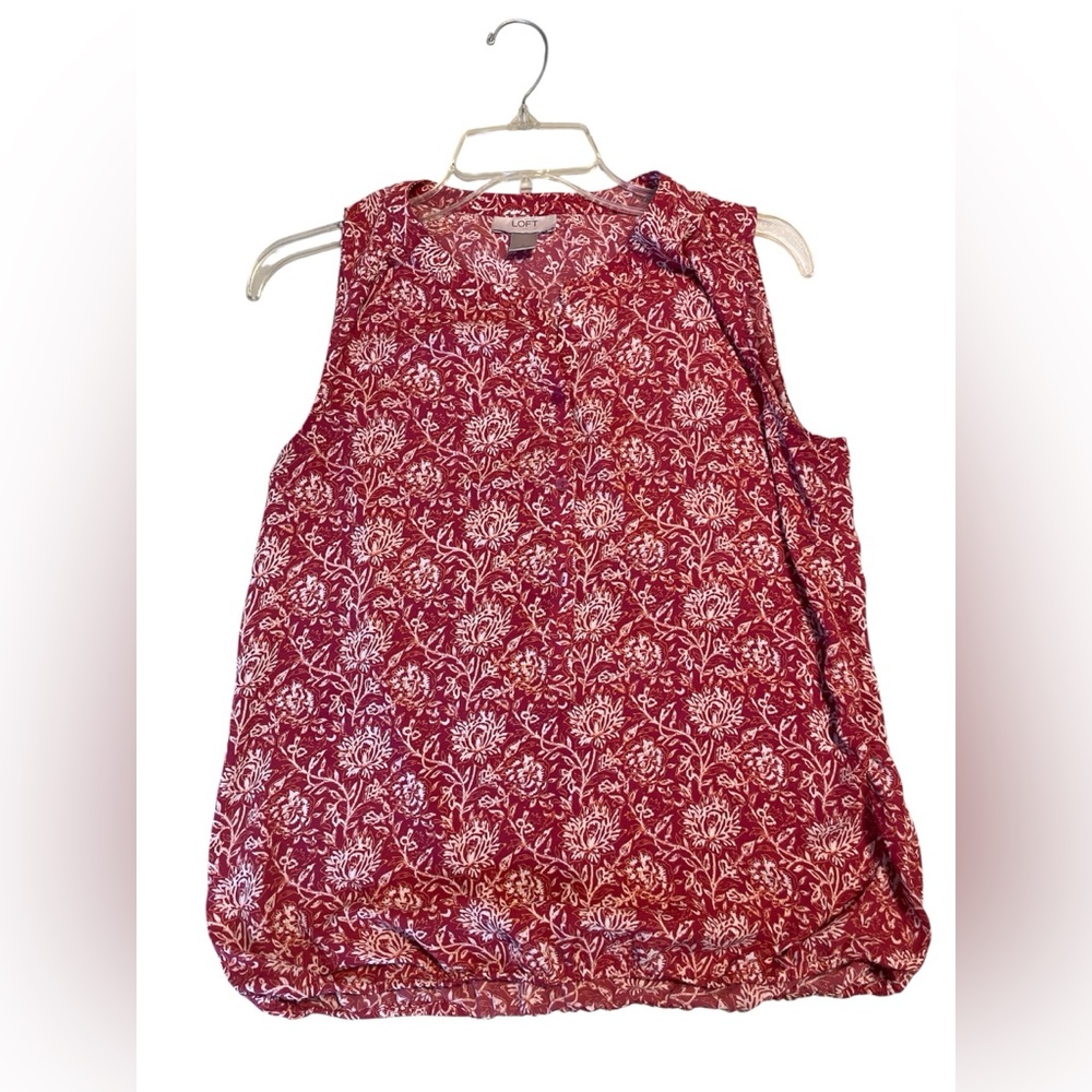 LOFT Red Sleeveless Blouse with Mandarin Collar